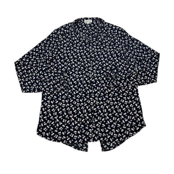 SMART SET Womens Cherry Print Button Down Long Sleeve Blouse Back Slit Size M - Picture 1 of 11